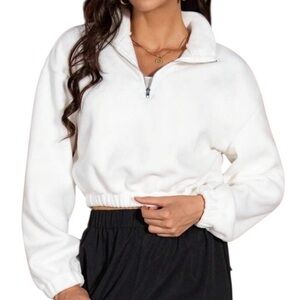 Womens Cream Cropped 1/4 Zip Sweatshirt XL‎